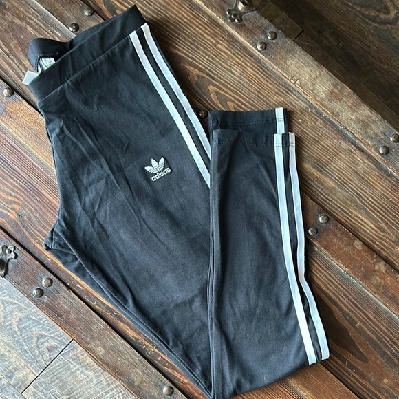 Adidas Black Track Pants with White Stripes - Picture 1 of 2